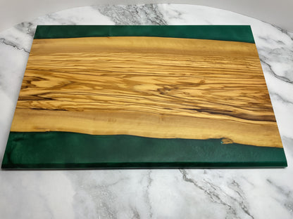 Artisan Olive Wood & Okinawa Green Resin Charcuterie Board – Elegant Entertaining Essential