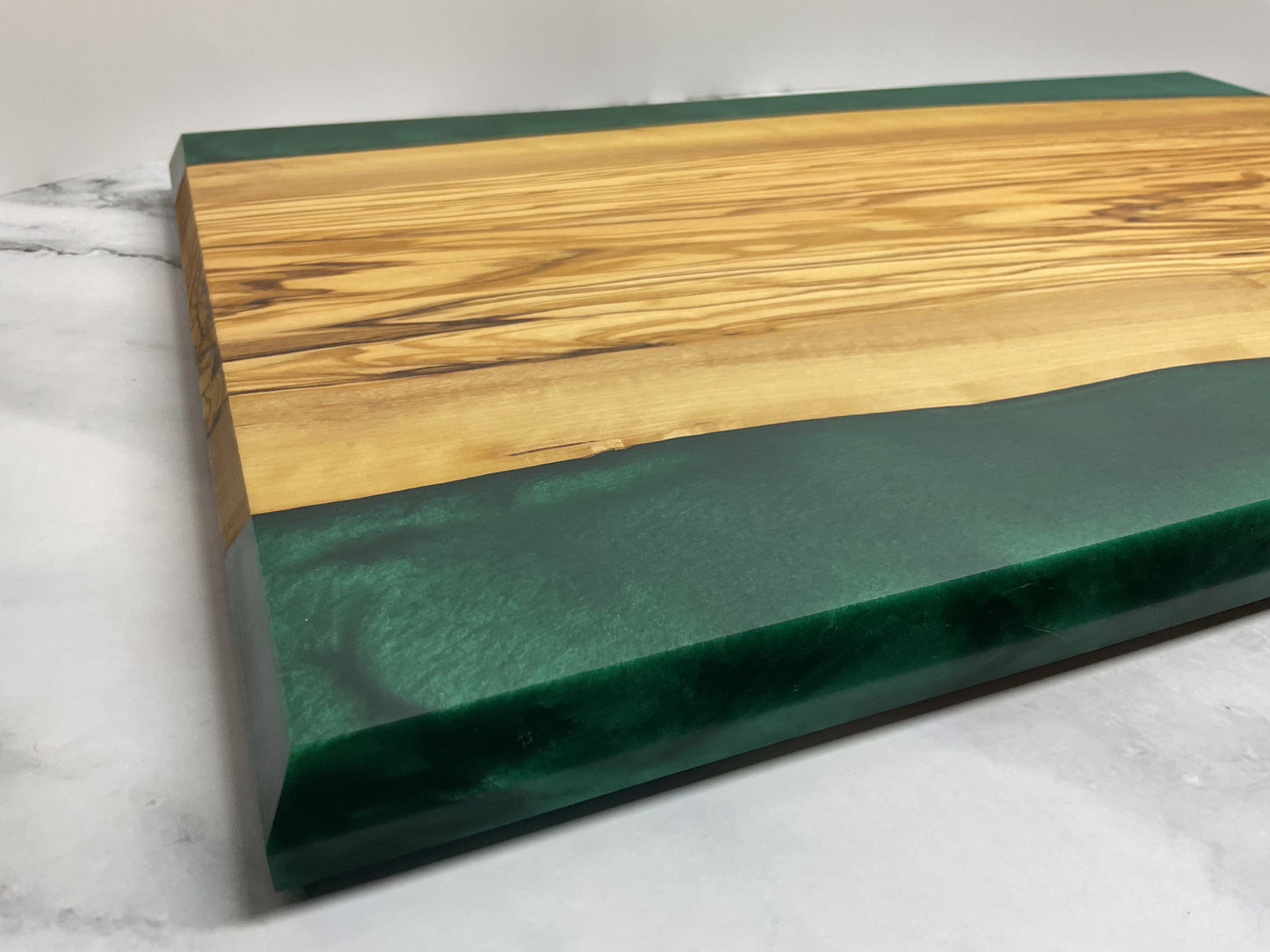 Artisan Olive Wood & Okinawa Green Resin Charcuterie Board – Elegant Entertaining Essential