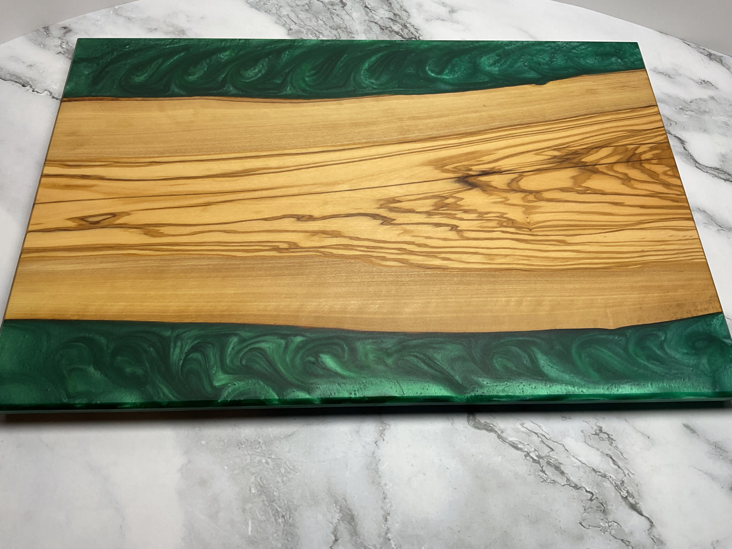 Artisan Olive Wood & Okinawa Green Resin Charcuterie Board – Elegant Entertaining Essential
