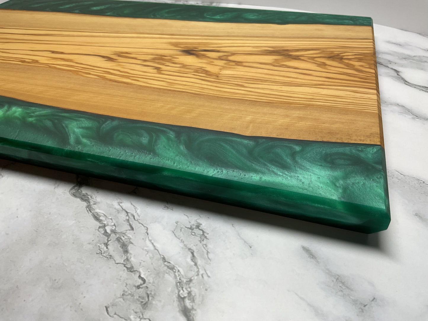 Artisan Olive Wood & Okinawa Green Resin Charcuterie Board – Elegant Entertaining Essential