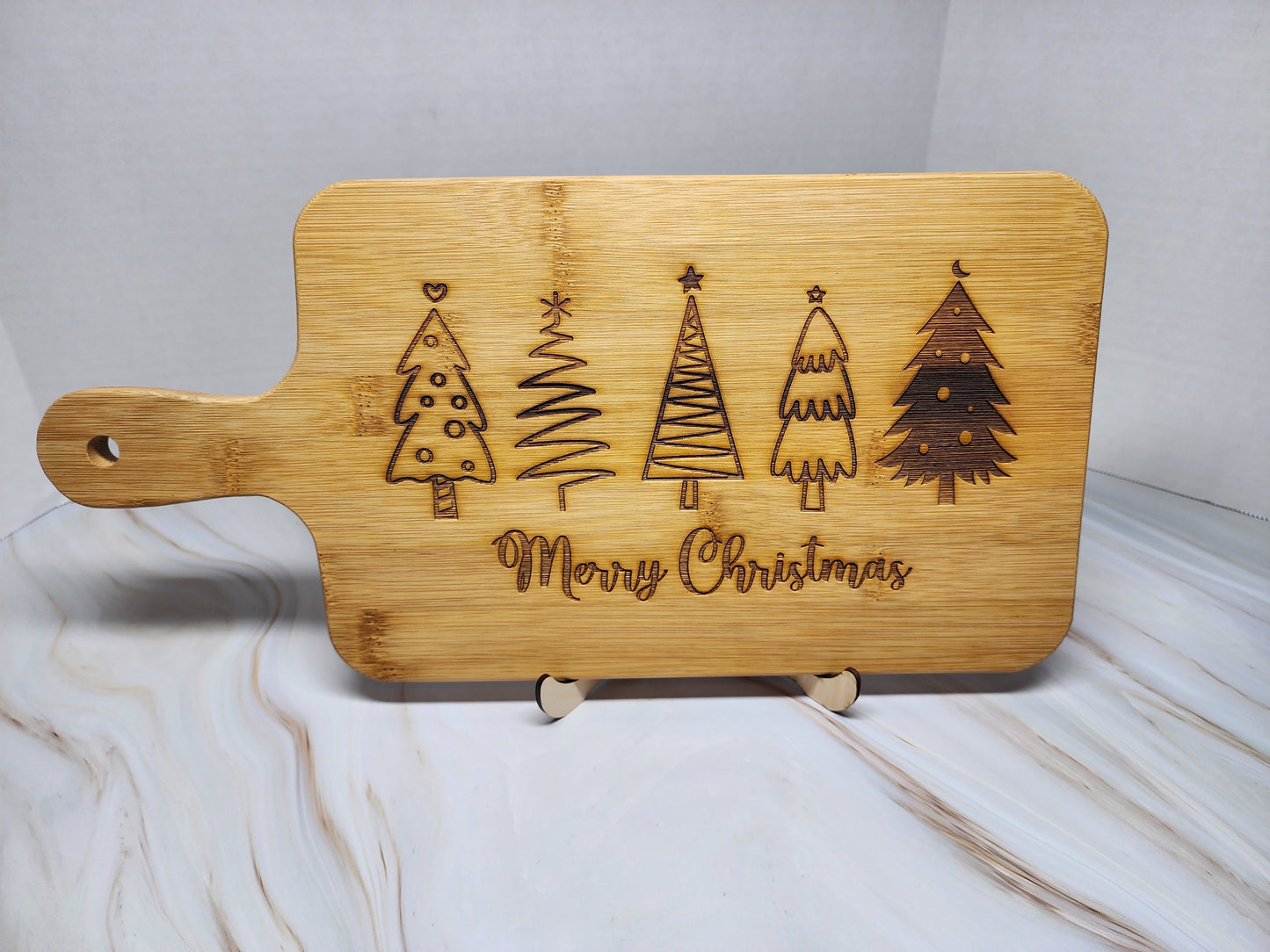 Holiday Bamboo Engraved Cutting Board- Merry Christmas Trees