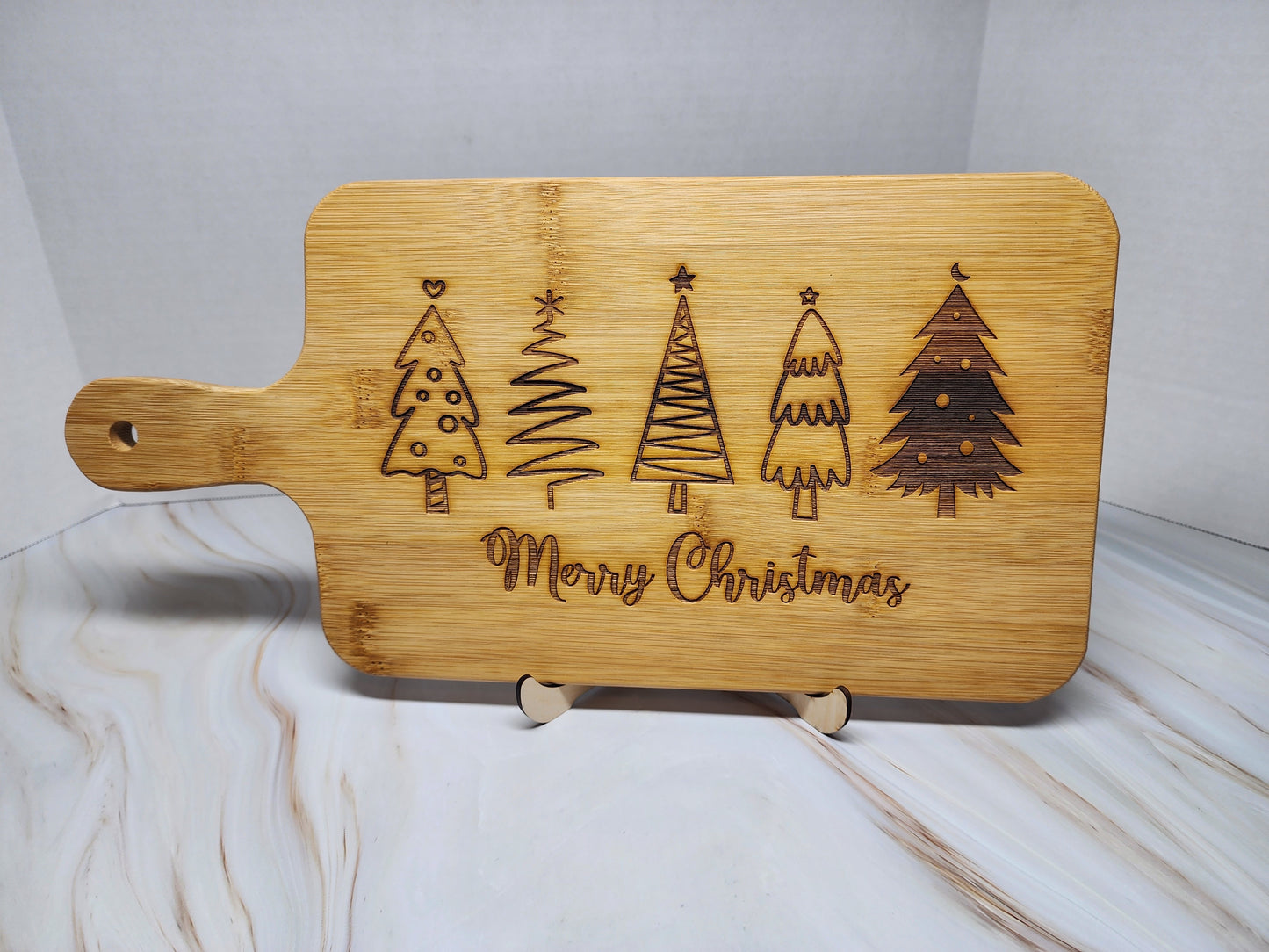 Holiday Bamboo Engraved Cutting Board- Merry Christmas Trees